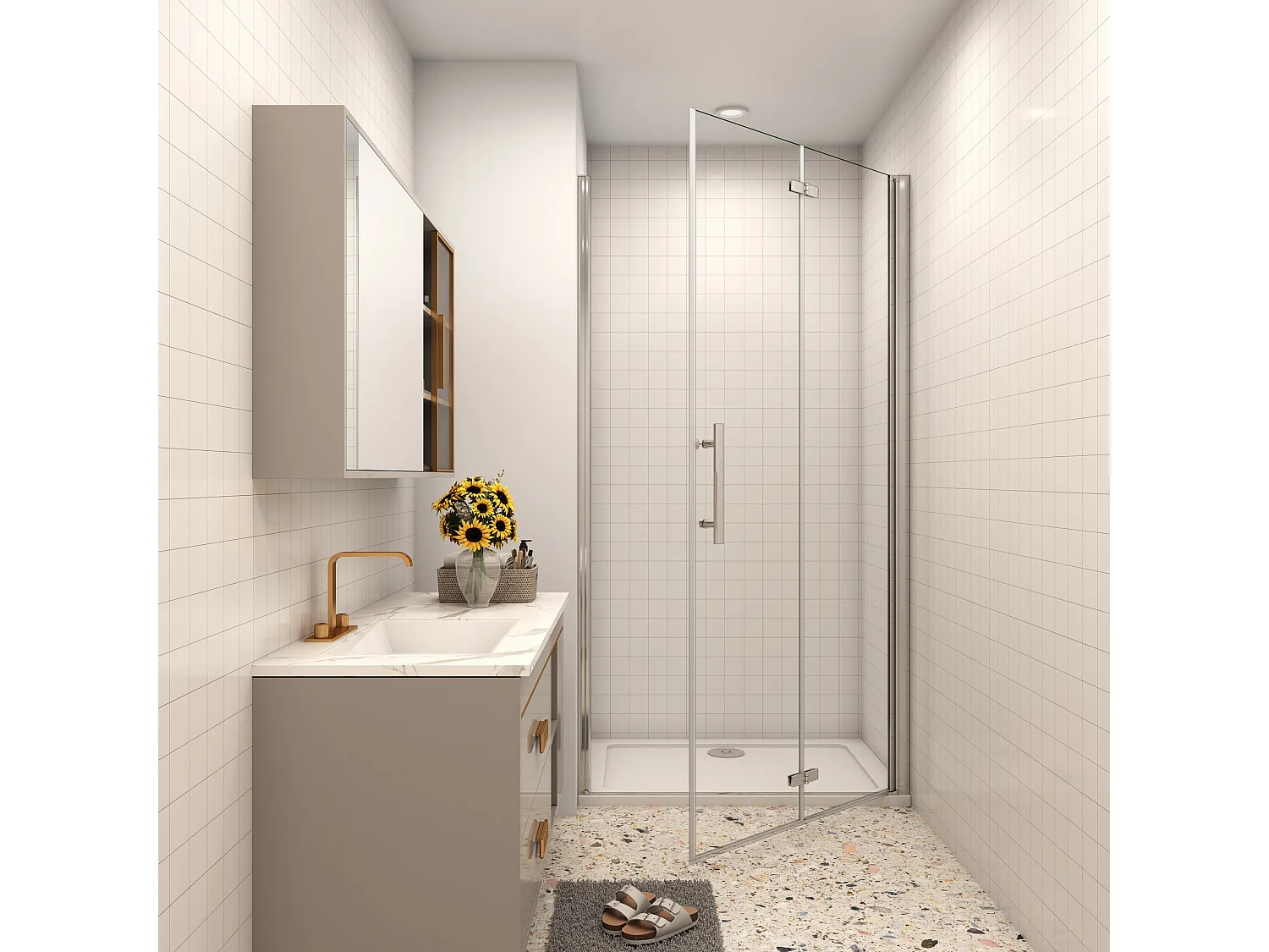 AICA porte de douche 120x195cm verre anticalcaire, installation en niche