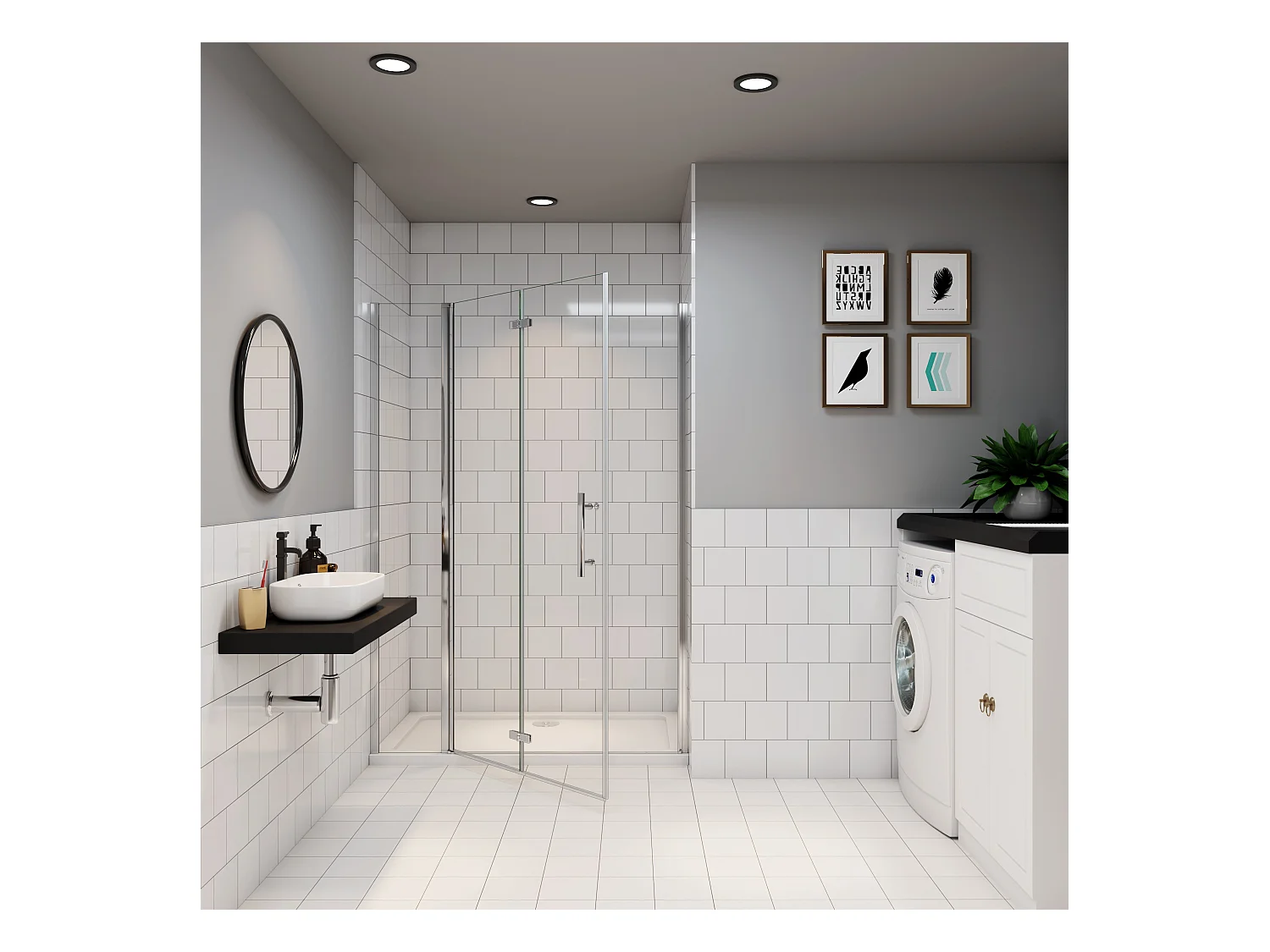 AICA douchedeur 130x185cm in antikalkglas 2 beweegbare glazen en 1 vast glas