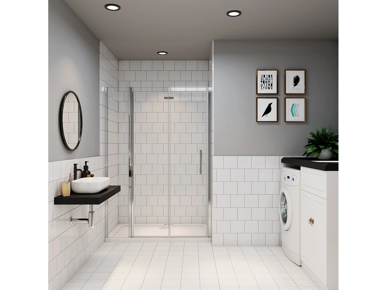 AICA porte de douche 130x185cm en verre anticalcaire 2 verres mobile et un verre fixé