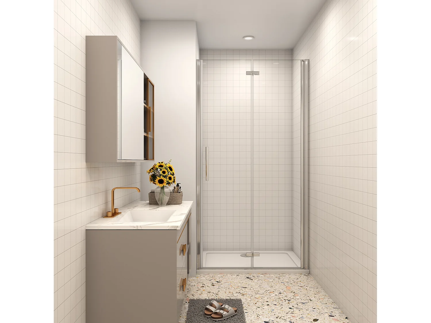 AICA porte de douche 80x195cm verre anticalcaire, installation en niche