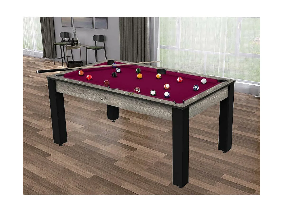 Table de Billard Convertible "Ohio" 185cm Gris & Prune