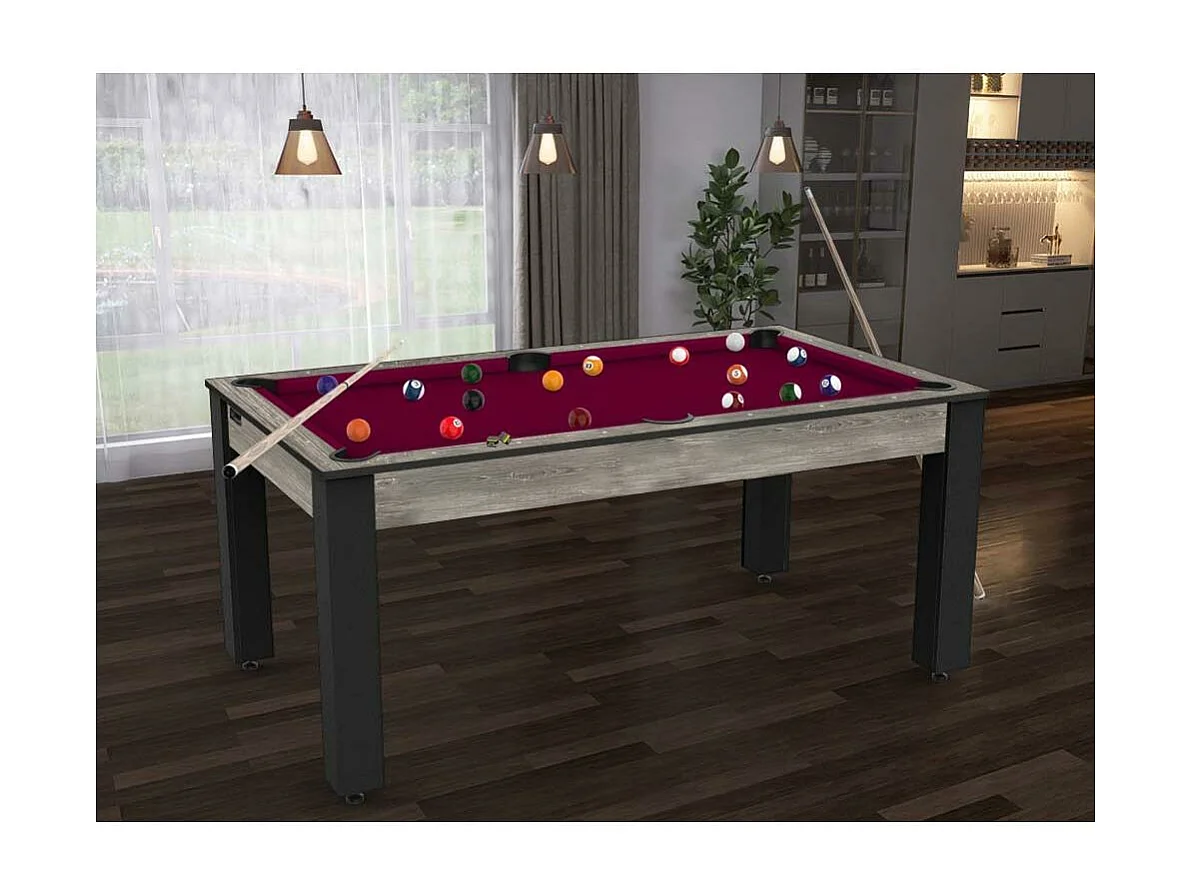 Table de Billard Convertible "Ohio" 185cm Gris & Prune