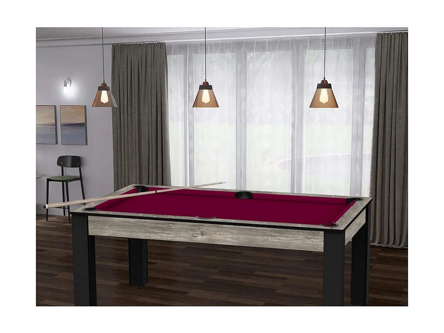 Table de Billard Convertible "Ohio" 185cm Gris & Prune