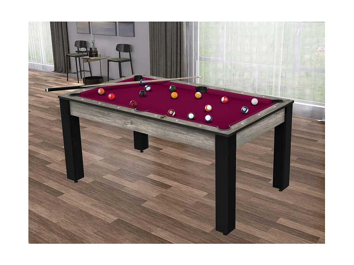Table de Billard Convertible "Ohio" 185cm Gris & Prune