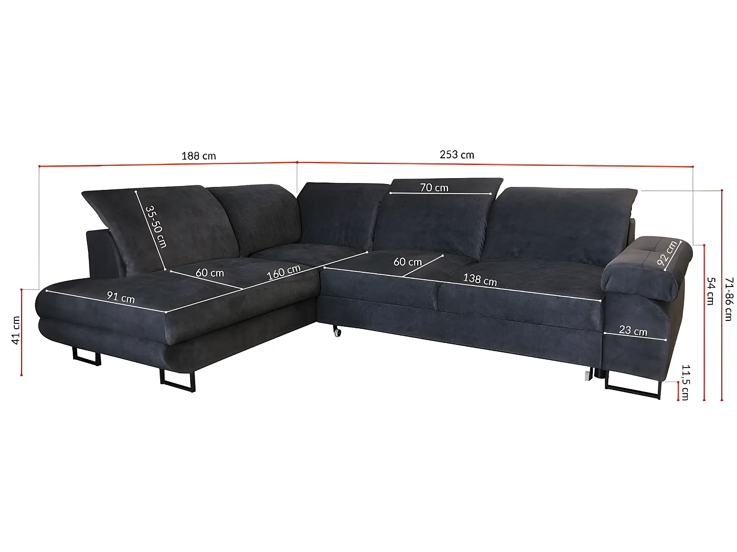 Canapé d'angle convertible WERONA têtières réglables beige angle droit