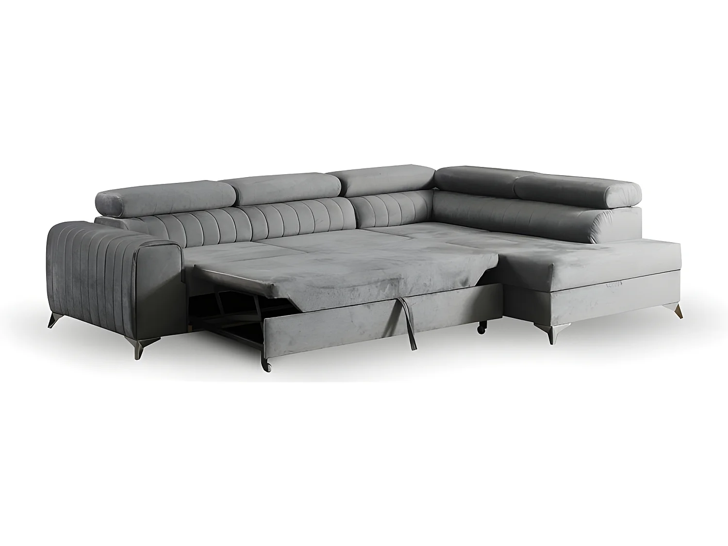 Canapé d'angle convertible RICCO avec appuie-têtes angle droit gris