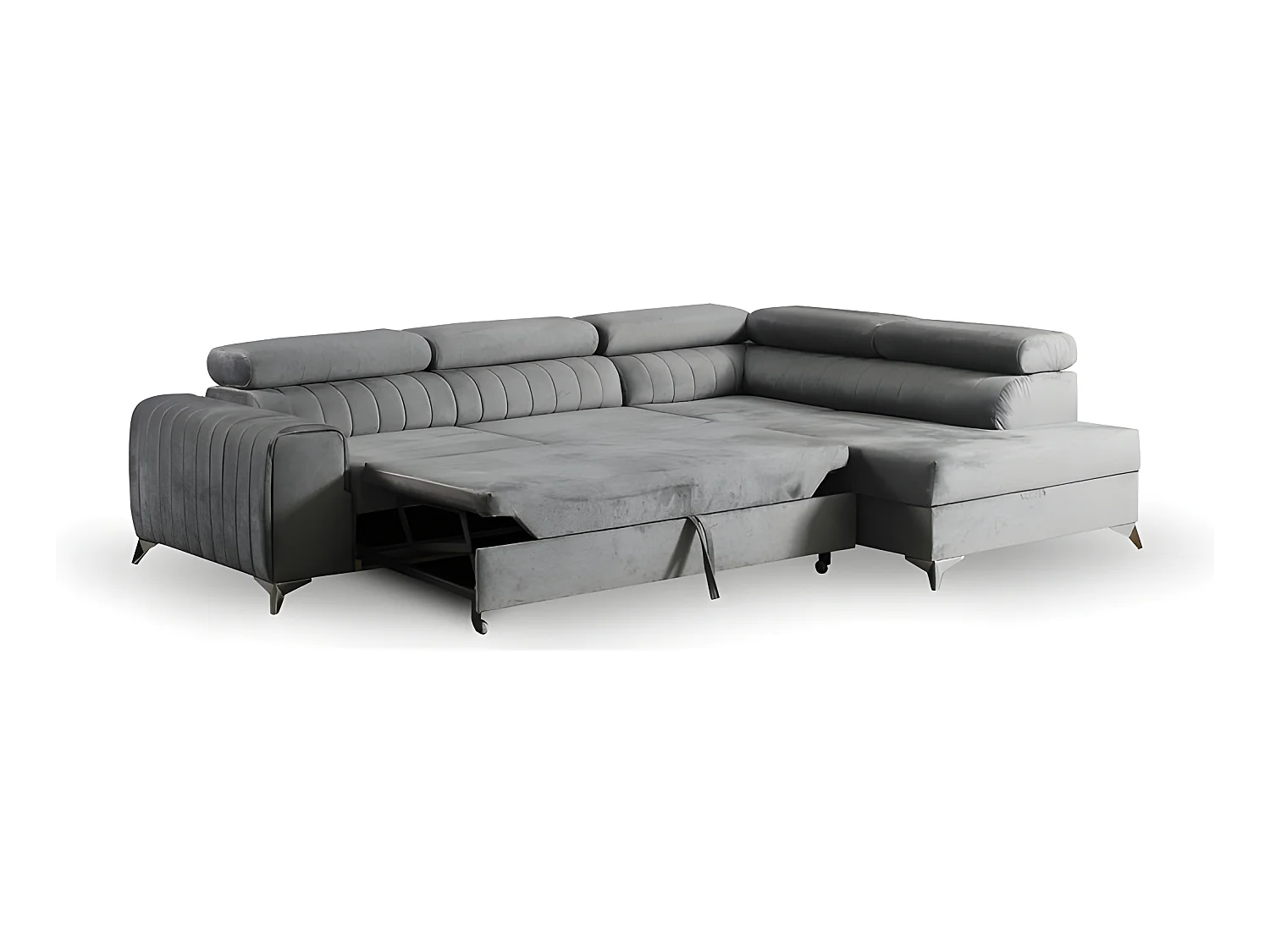 Canapé d'angle convertible RICCO avec appuie-têtes angle droit gris