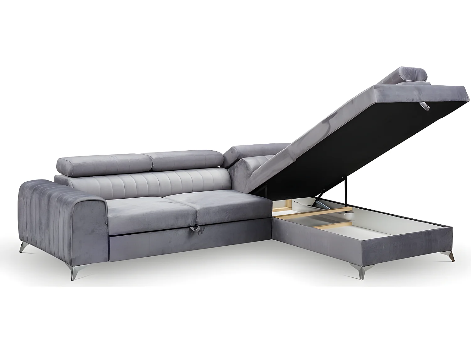 Canapé d'angle convertible RICCO avec appuie-têtes angle droit gris