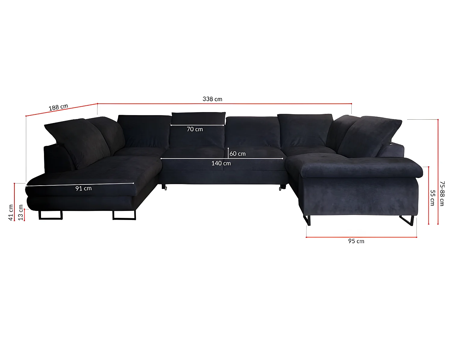Canapé d'angle convertible WERONA en U angle gauche avec tetières reglables