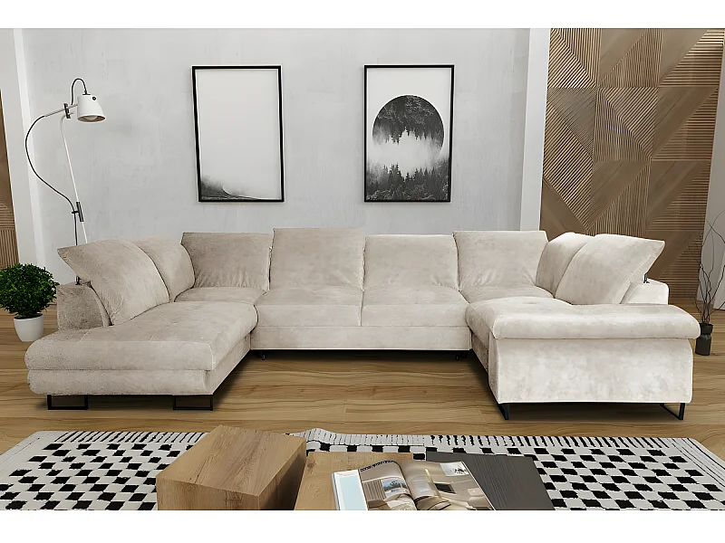 Canapé d'angle convertible WERONA en U angle gauche avec tetières reglables