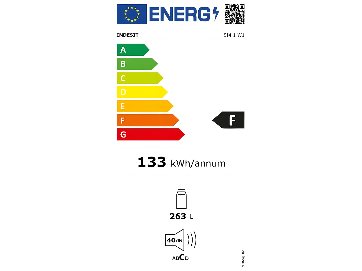 Réfrigérateurs 1 porte 263L Froid Statique INDESIT 59.5cm F, SI41W1/1
