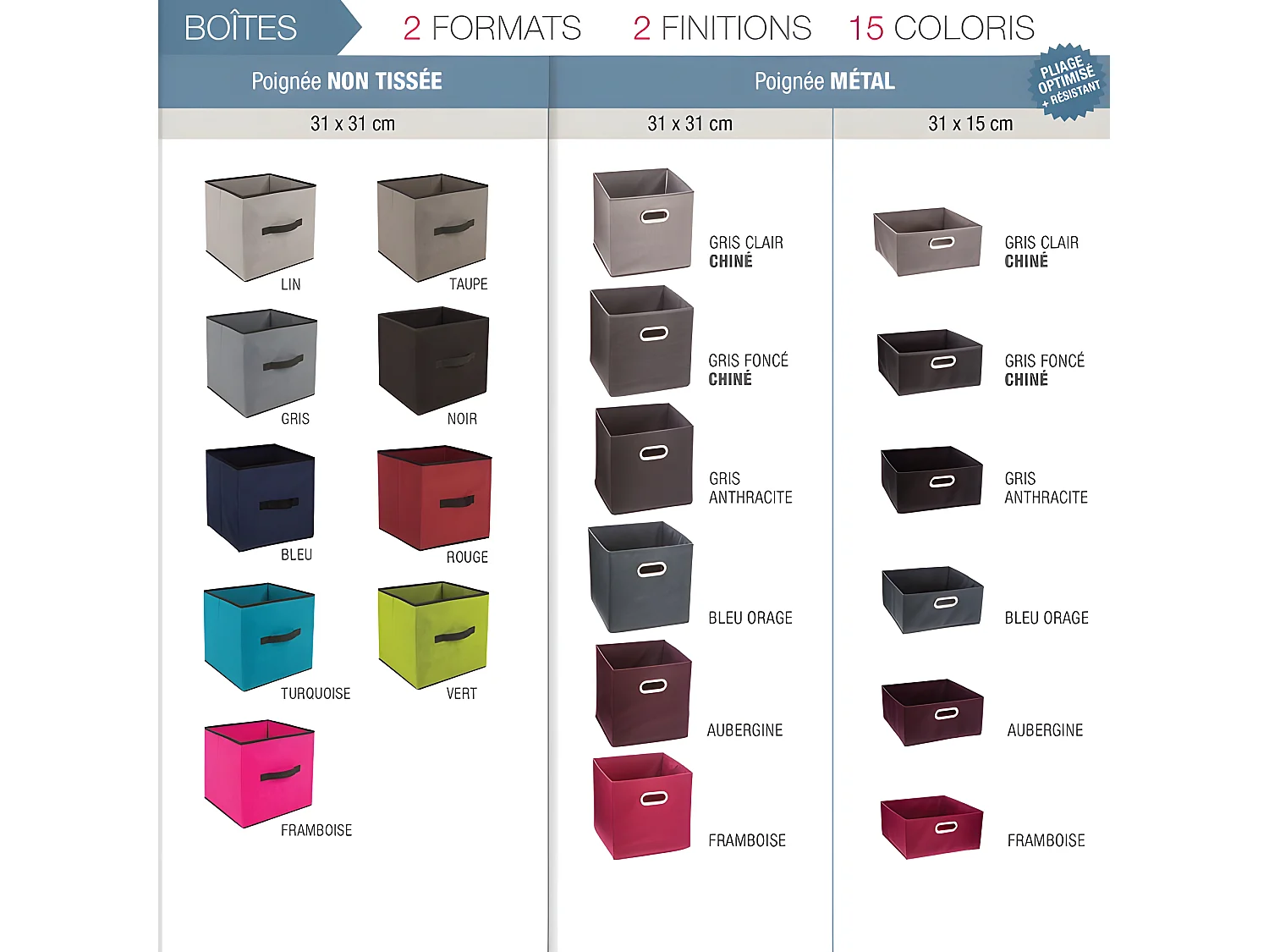 Boite de Rangement Pliable "Basic" 31x31cm Gris