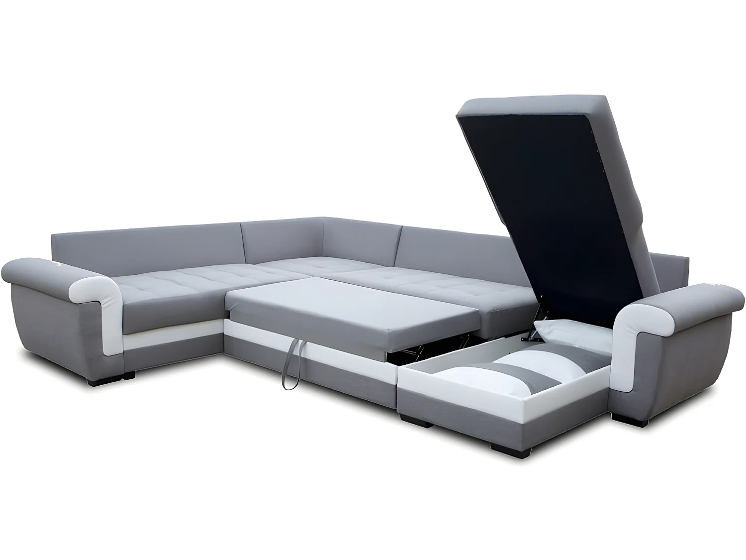 Canapé panoramique convertible LATTIA Gris et blanc