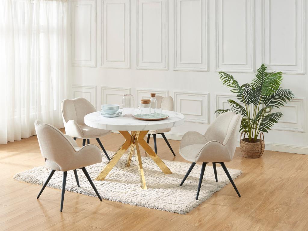 Esstisch für 4 bis 8 Personen - ausziehbar - MDF & Stahl - Marmor-Optik Wei günstig online kaufen