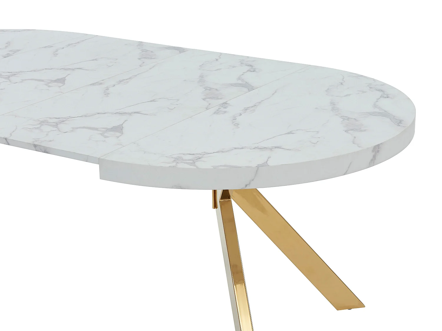 Mesa de jantar extensível 4 a 8 lugares em MDF e aço efeito mármore branco e dourado - KOMONI
