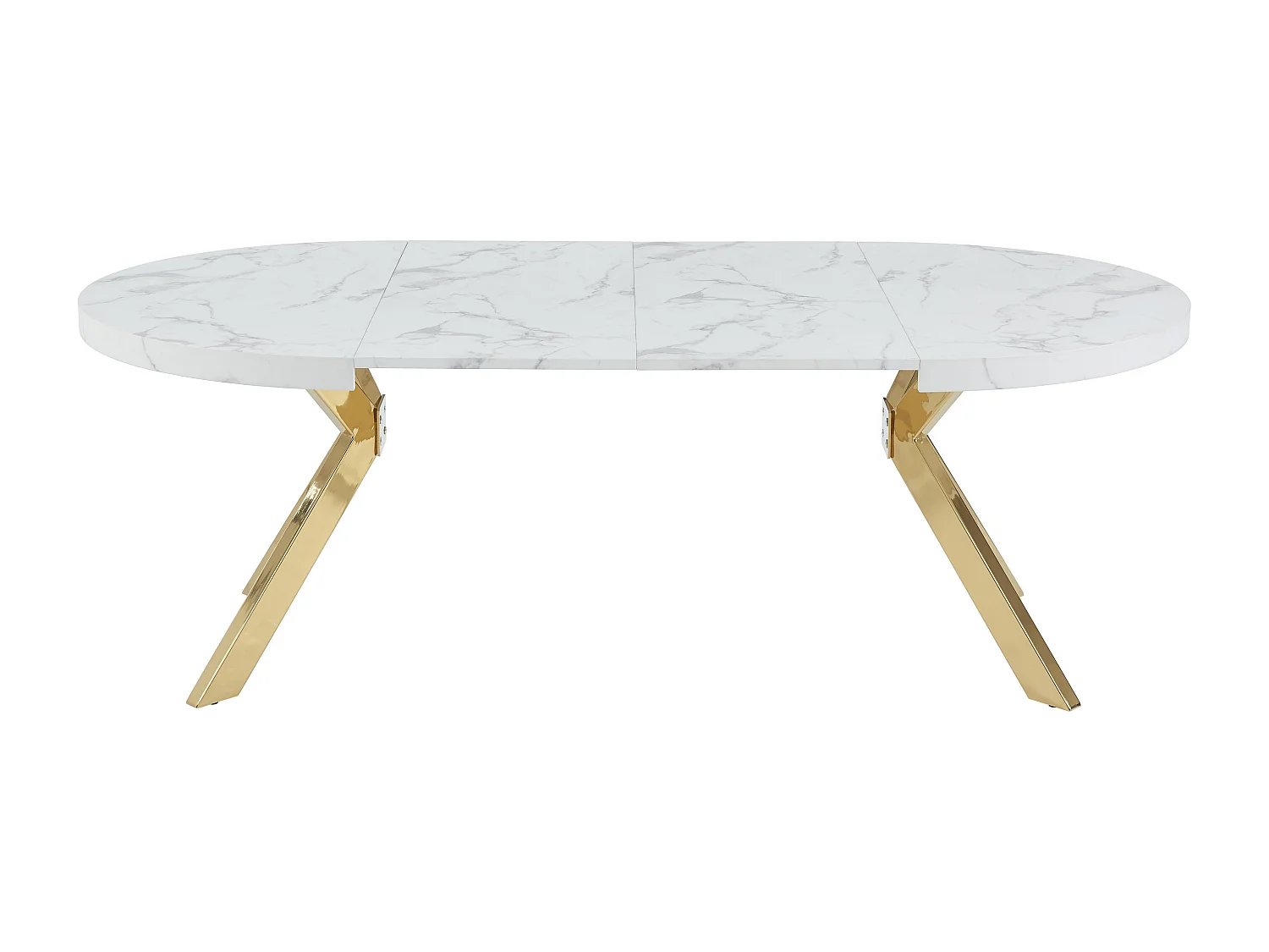 Mesa de jantar extensível 4 a 8 lugares em MDF e aço efeito mármore branco e dourado - KOMONI