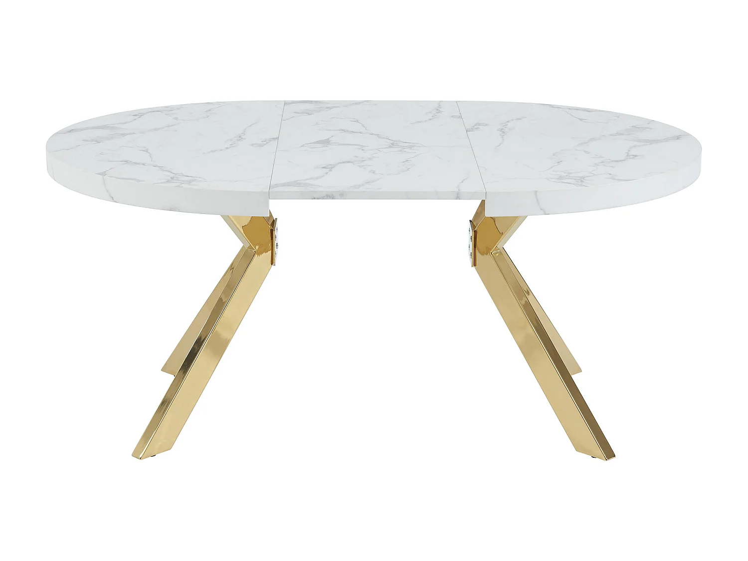 Mesa de jantar extensível 4 a 8 lugares em MDF e aço efeito mármore branco e dourado - KOMONI