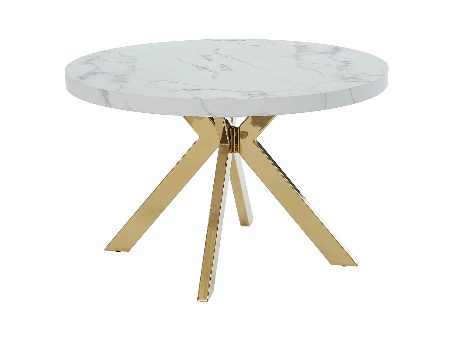Mesa extensible de comedor para 4 a 8 personas de MDF y acero - Efecto mármol blanco y Dorado - KOMONI