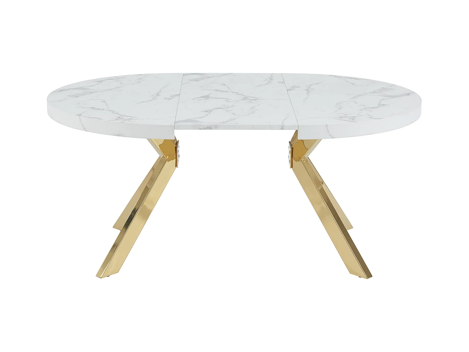 Mesa extensible de comedor para 4 a 8 personas de MDF y acero - Efecto mármol blanco y Dorado - KOMONI
