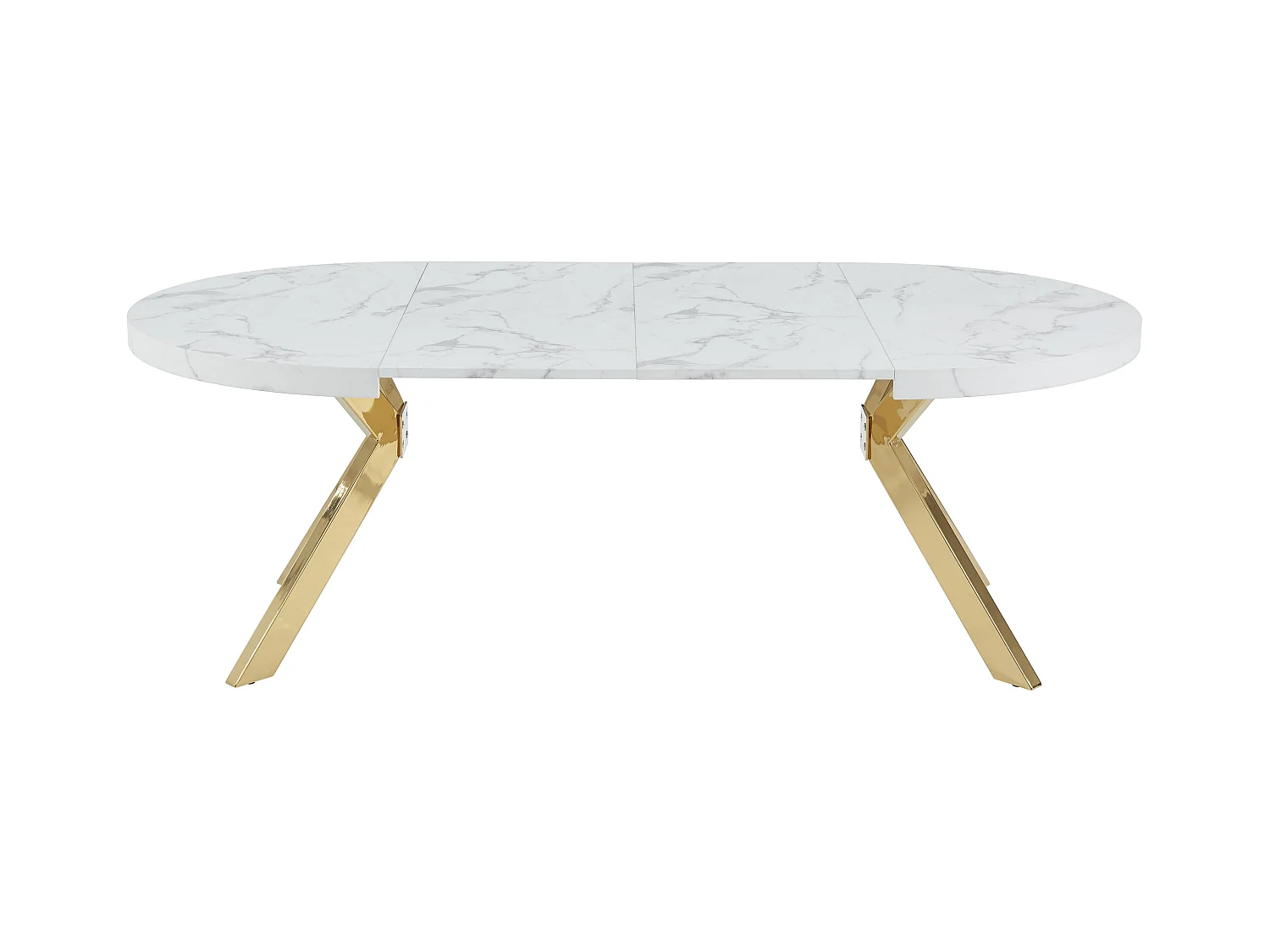 Mesa extensible de comedor para 4 a 8 personas de MDF y acero - Efecto mármol blanco y Dorado - KOMONI