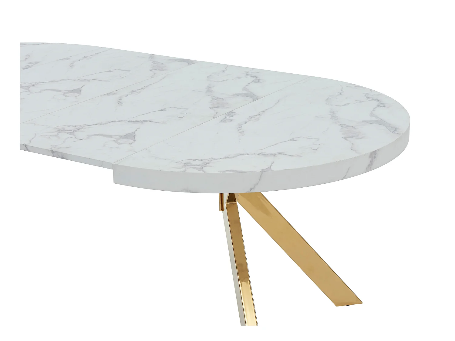 Mesa extensible de comedor para 4 a 8 personas de MDF y acero - Efecto mármol blanco y Dorado - KOMONI
