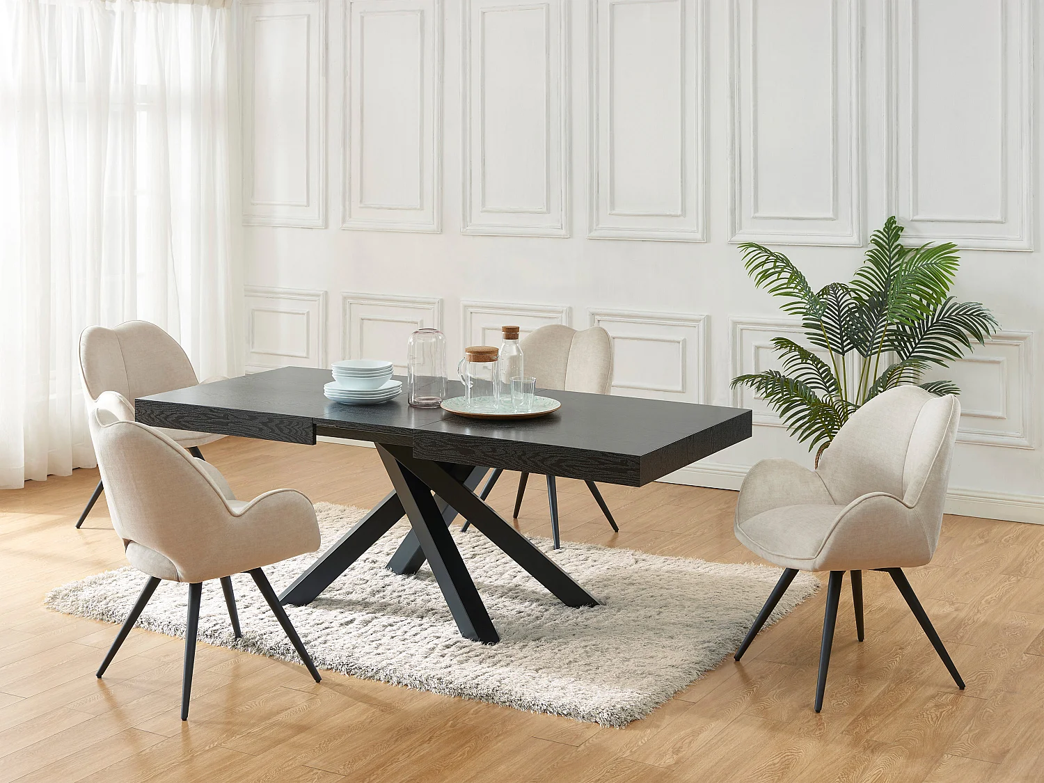 Mesa de comedor extensible 6 a 10 cubiertos de MDF y metal - Negro - CATONAV