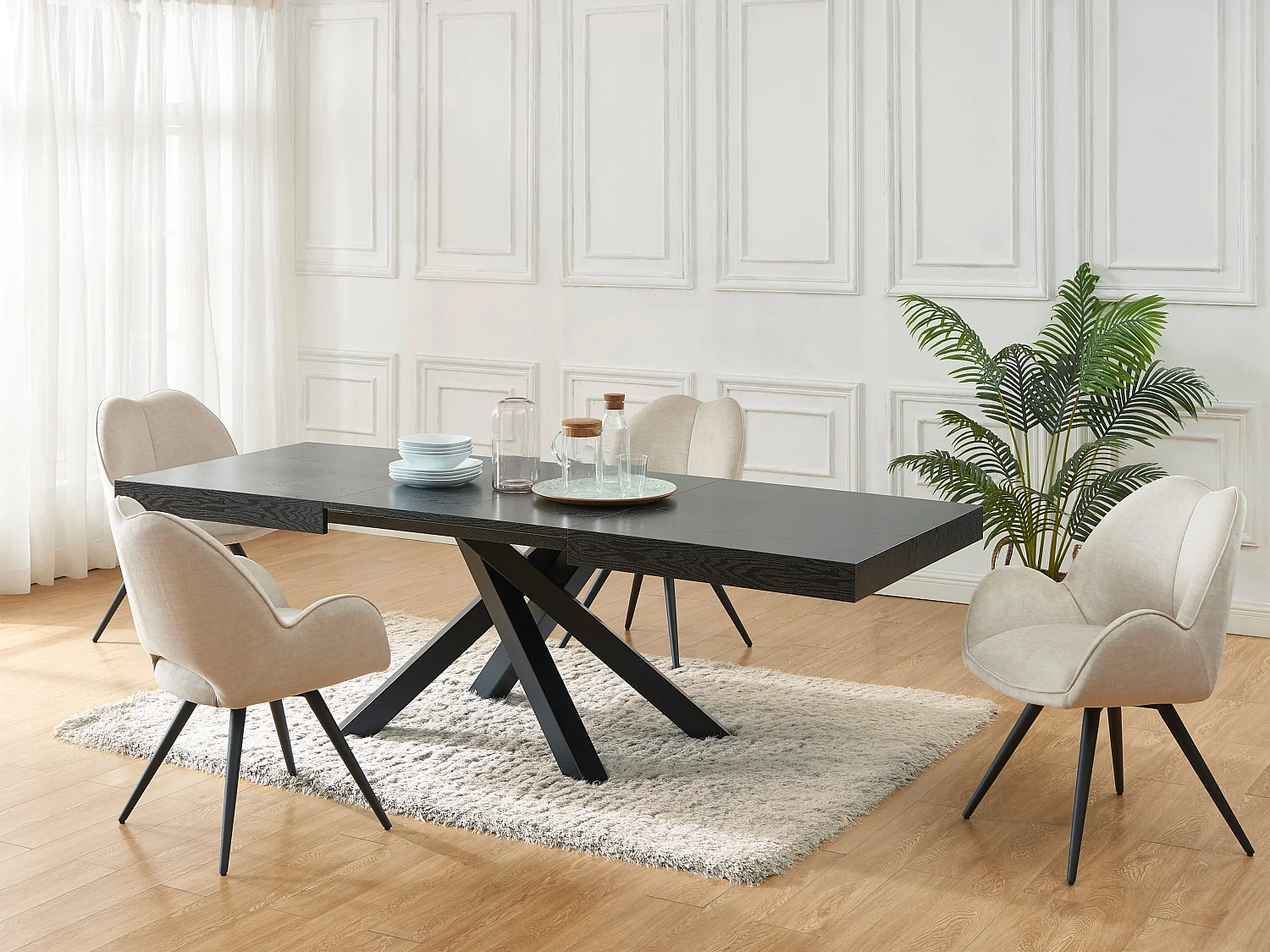 Mesa de comedor extensible 6 a 10 cubiertos de MDF y metal - Negro - CATONAV