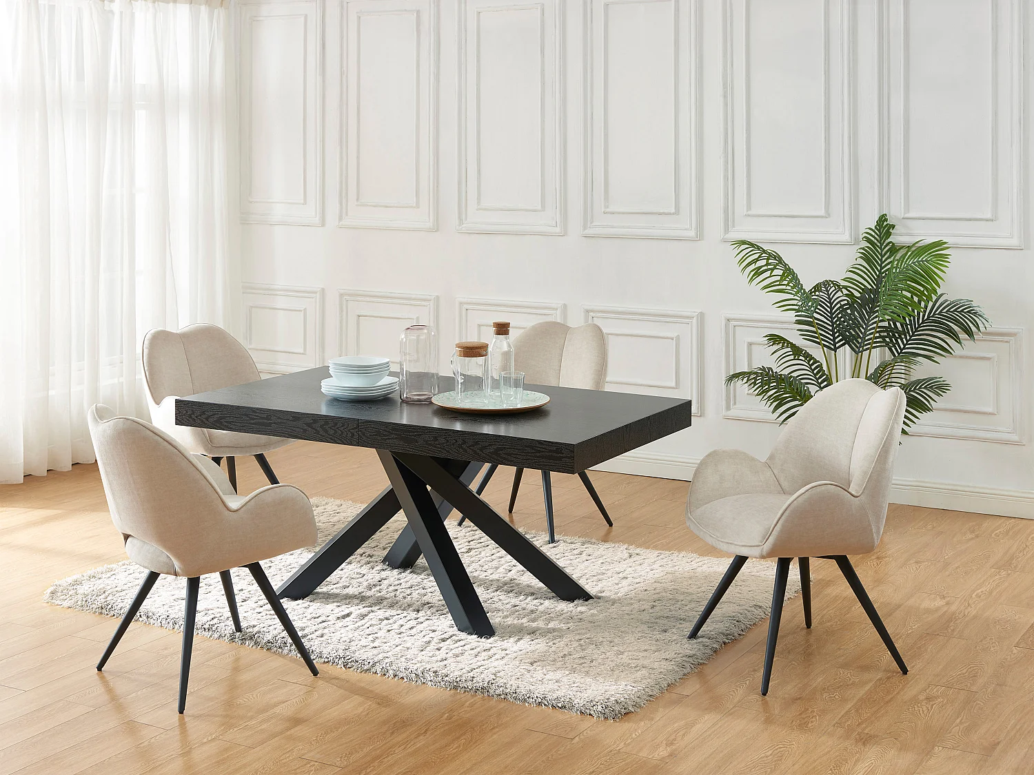 Table à manger extensible 6 à 10 personnes en MDF et métal - Noir - CATONAV
