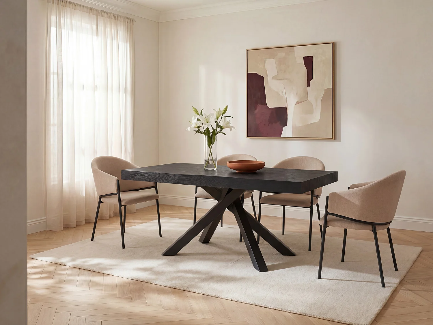 6 - 10 Seater extendable dining table in MDF and metal - Black - CATONAV
