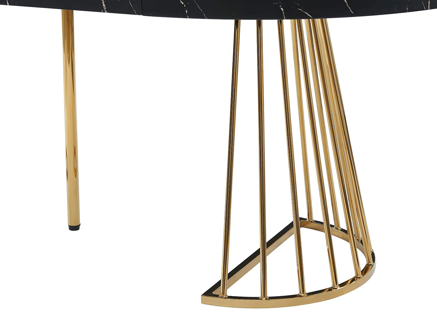 Mesa de jantar extensível 2 a 12 lugares em MDF e aço, efeito mármore preto e dourado - FIRELA