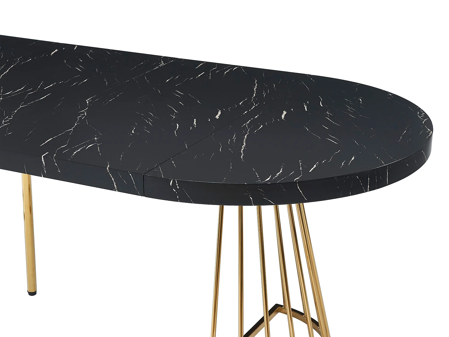 Mesa de jantar extensível 2 a 12 lugares em MDF e aço, efeito mármore preto e dourado - FIRELA