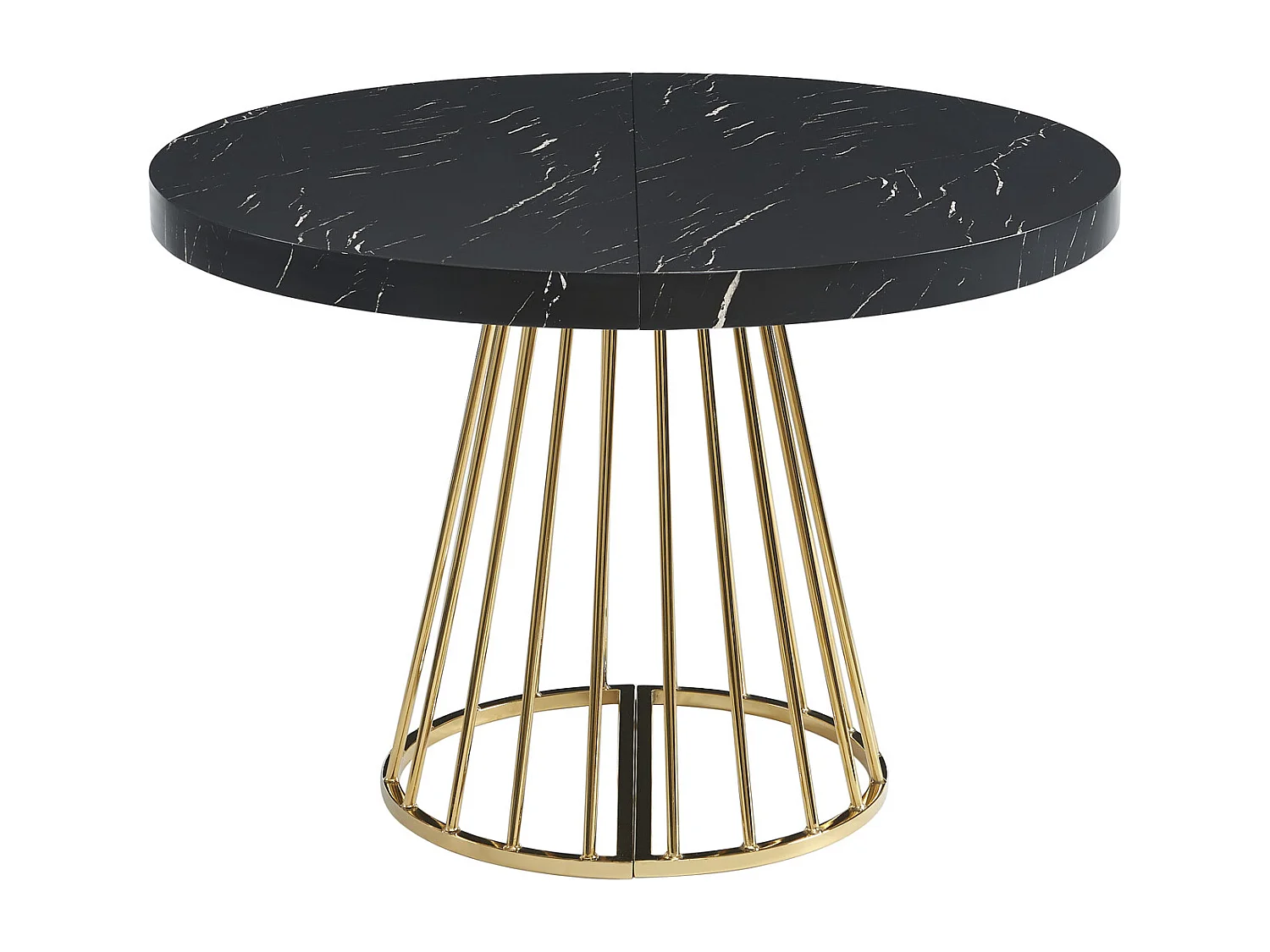 Mesa de jantar extensível 2 a 12 lugares em MDF e aço, efeito mármore preto e dourado - FIRELA