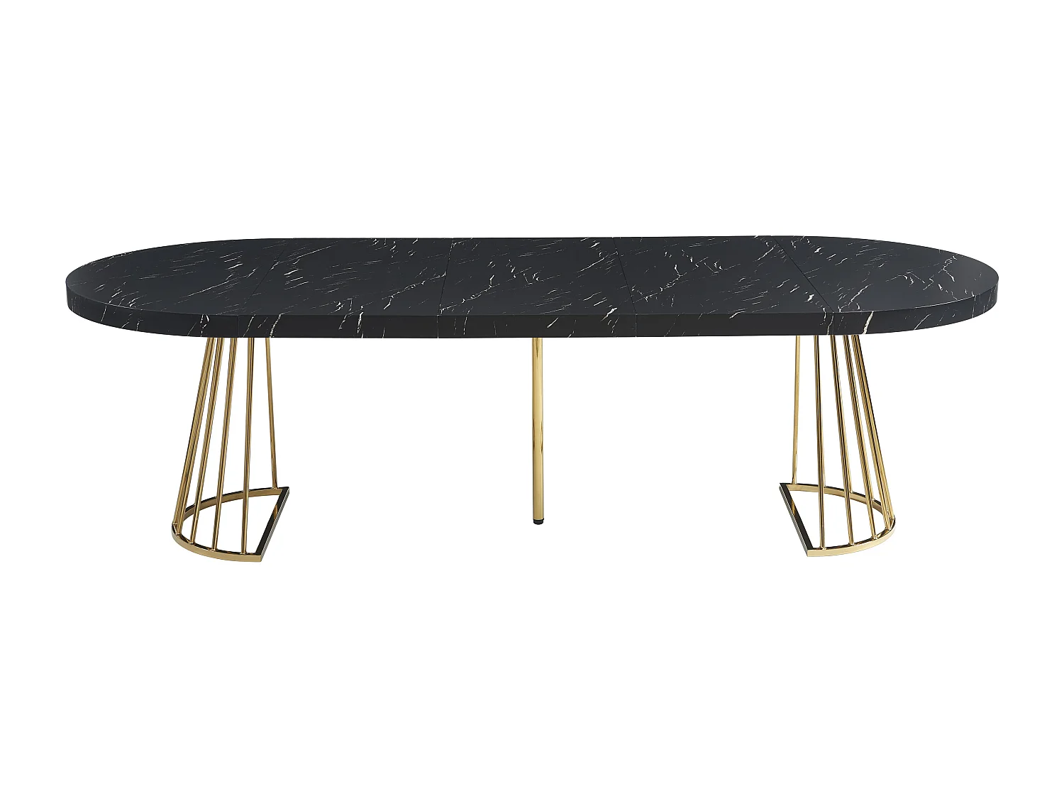 Mesa de jantar extensível 2 a 12 lugares em MDF e aço, efeito mármore preto e dourado - FIRELA