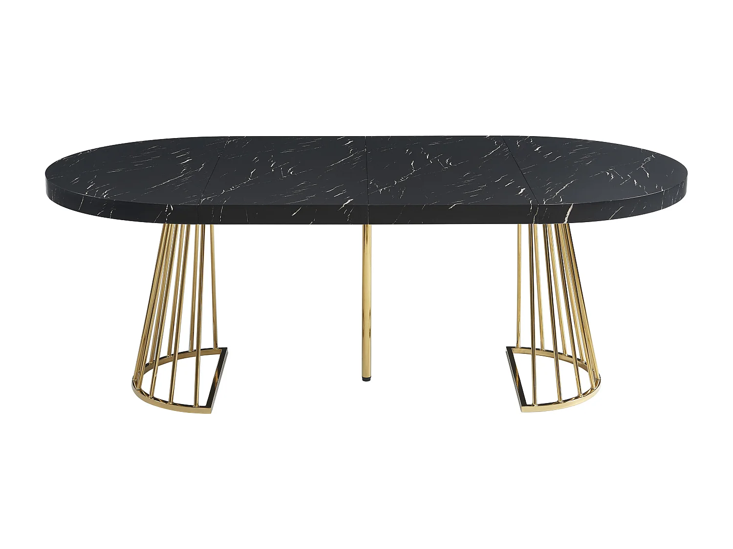 Mesa de jantar extensível 2 a 12 lugares em MDF e aço, efeito mármore preto e dourado - FIRELA