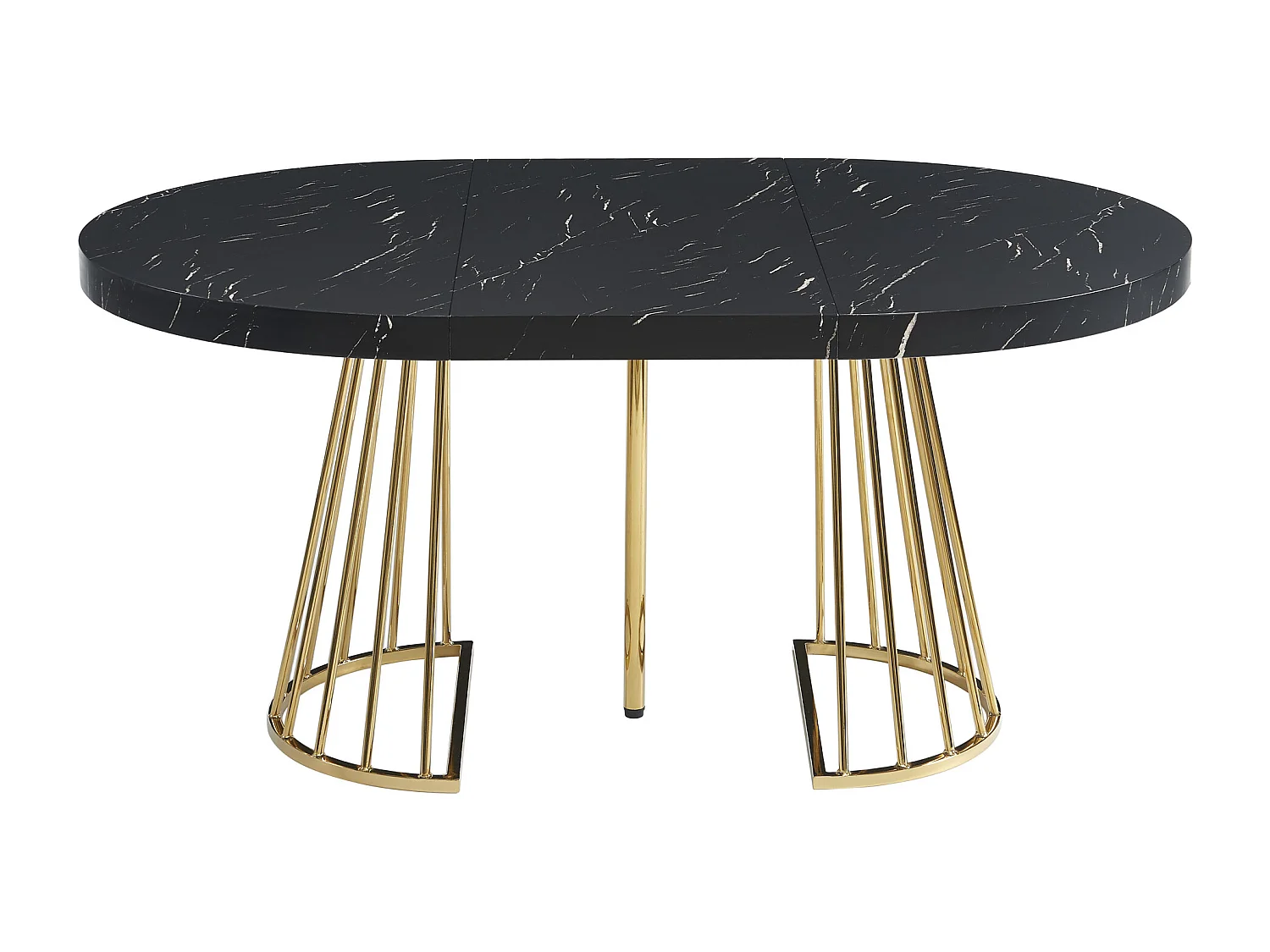 Mesa de jantar extensível 2 a 12 lugares em MDF e aço, efeito mármore preto e dourado - FIRELA