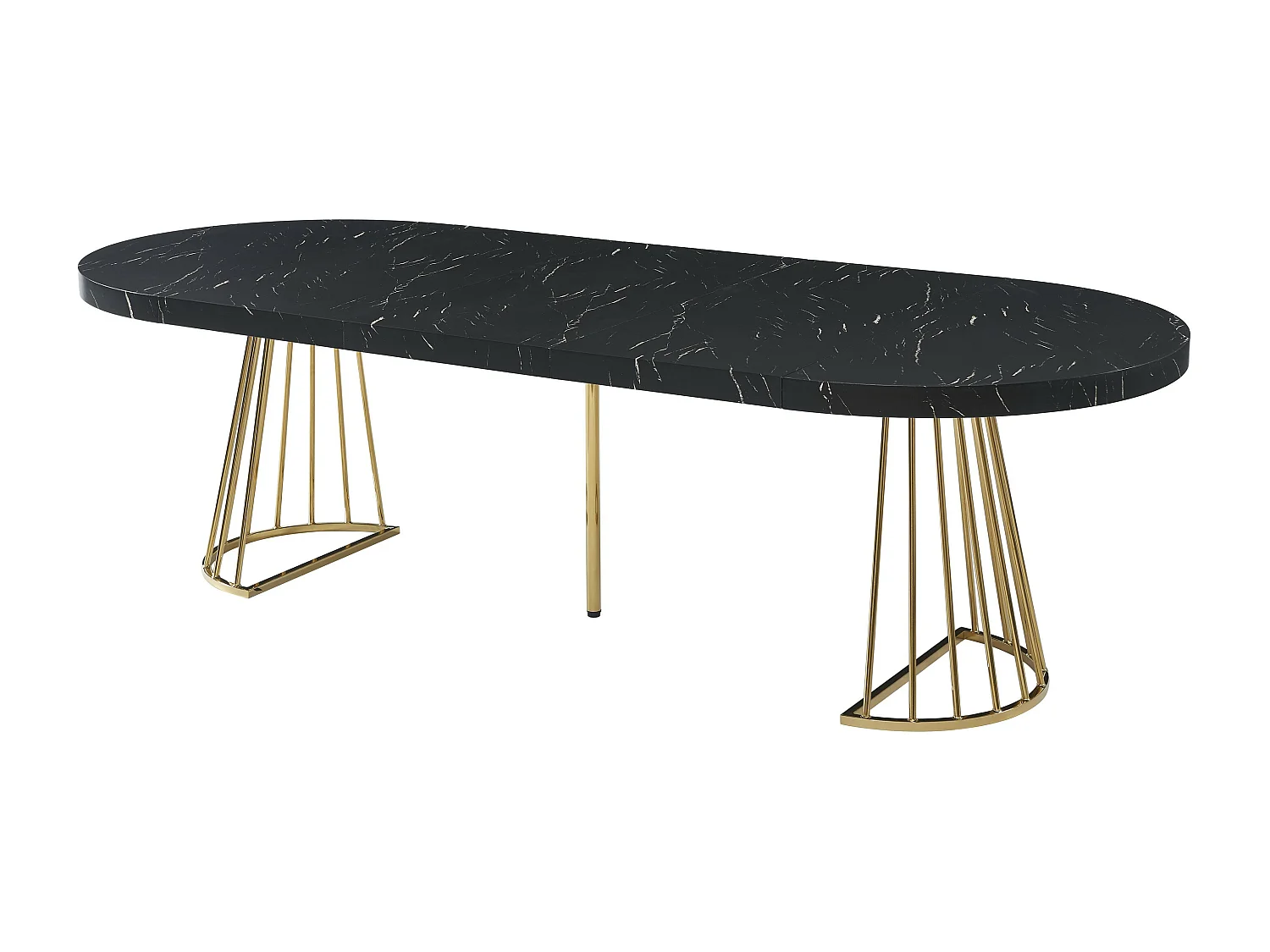 Mesa de jantar extensível 2 a 12 lugares em MDF e aço, efeito mármore preto e dourado - FIRELA
