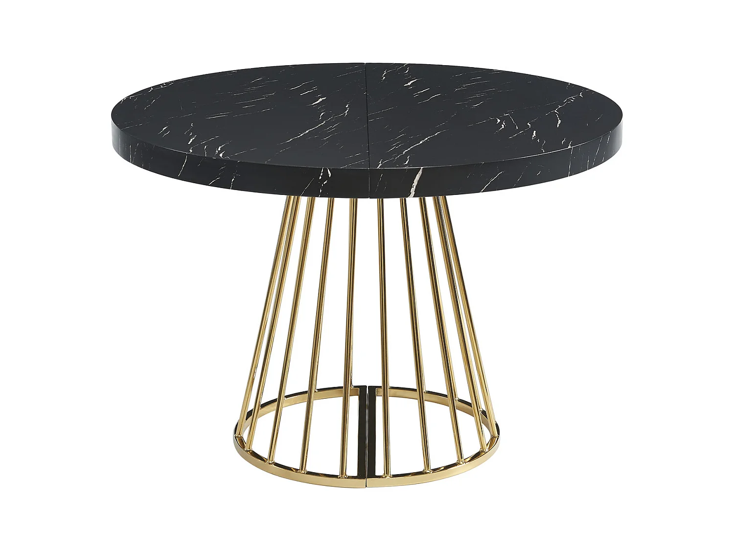 Stół jadalniany rozkładany 2 do 12-osobowy z MDF i stali – Imitacja czarnego i złotego marmuru – FIRELA