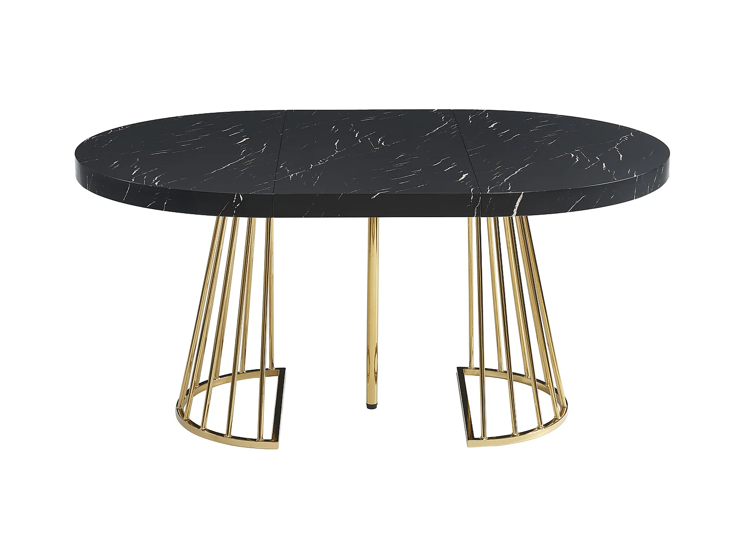 Stół jadalniany rozkładany 2 do 12-osobowy z MDF i stali – Imitacja czarnego i złotego marmuru – FIRELA