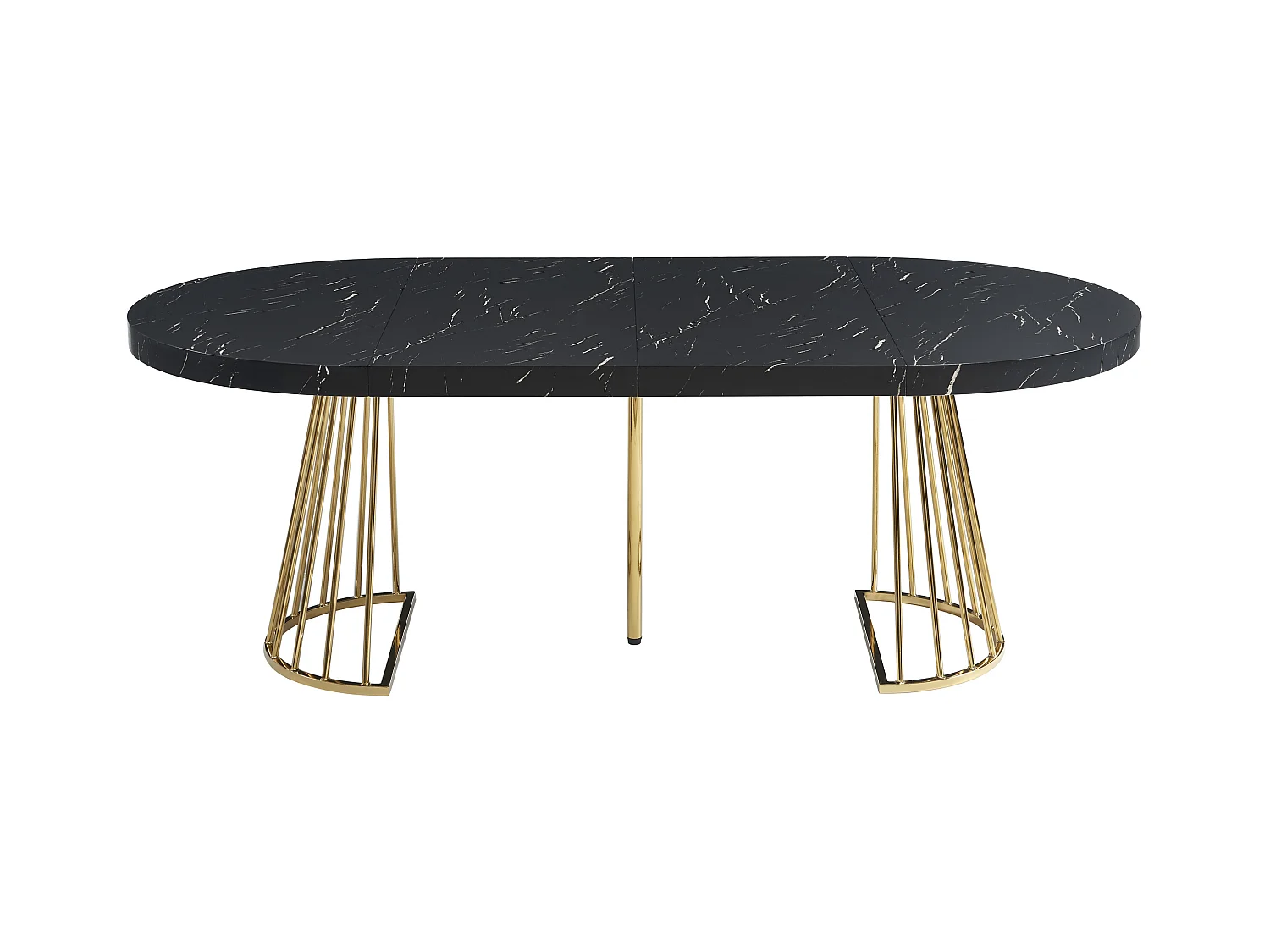 Stół jadalniany rozkładany 2 do 12-osobowy z MDF i stali – Imitacja czarnego i złotego marmuru – FIRELA