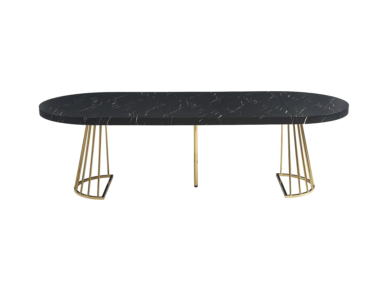 Stół jadalniany rozkładany 2 do 12-osobowy z MDF i stali – Imitacja czarnego i złotego marmuru – FIRELA