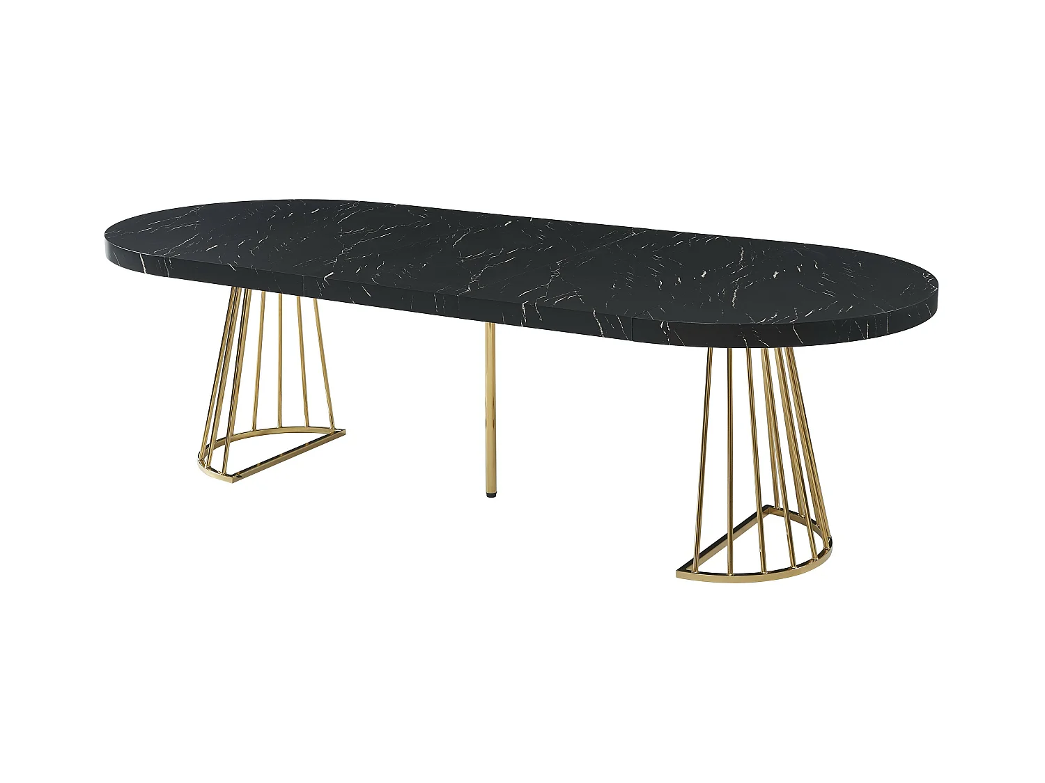 Stół jadalniany rozkładany 2 do 12-osobowy z MDF i stali – Imitacja czarnego i złotego marmuru – FIRELA