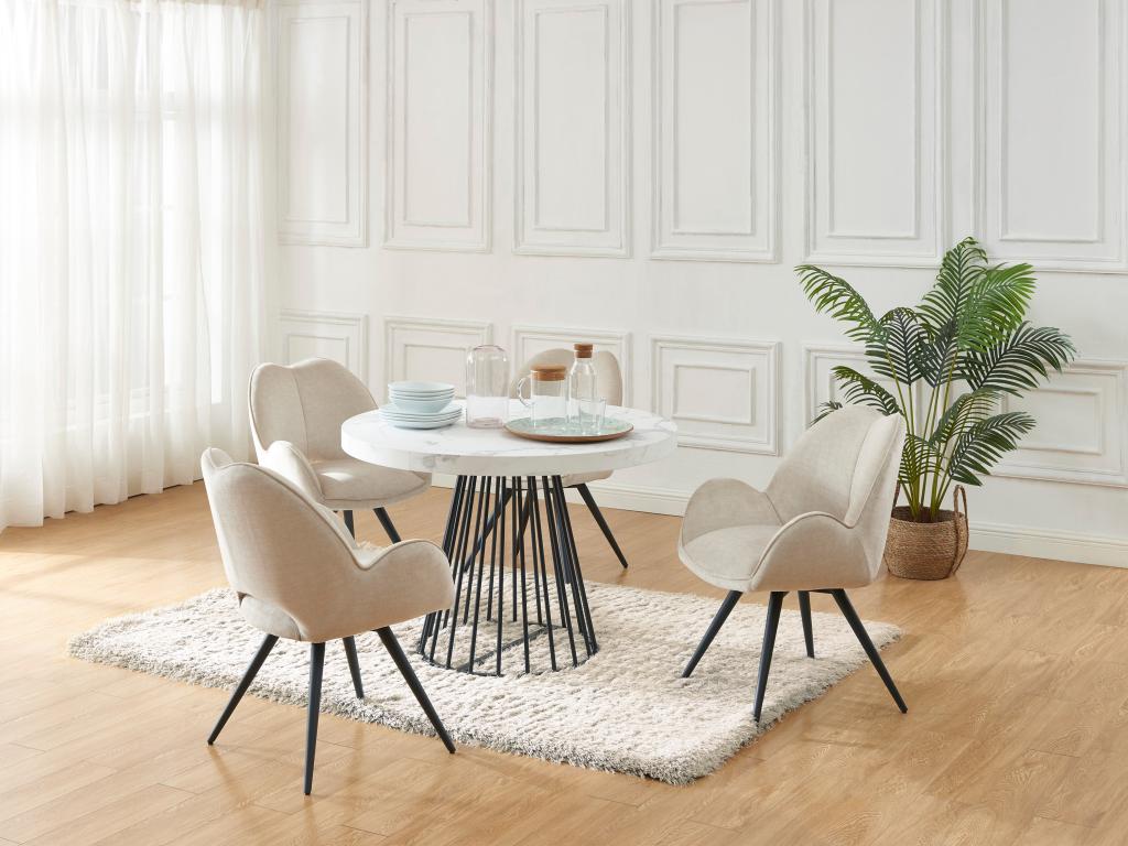 Esstisch ausziehbar - 2 bis 12 Personen - MDF & Stahl - Marmor-Optik Weiß & günstig online kaufen