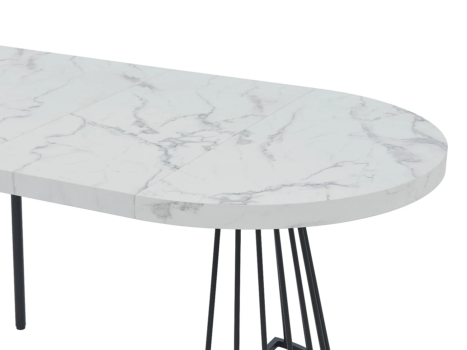 Table à manger extensible 2 à 12 personnes en MDF et acier - Effet marbre blanc et Noir - FIRELA