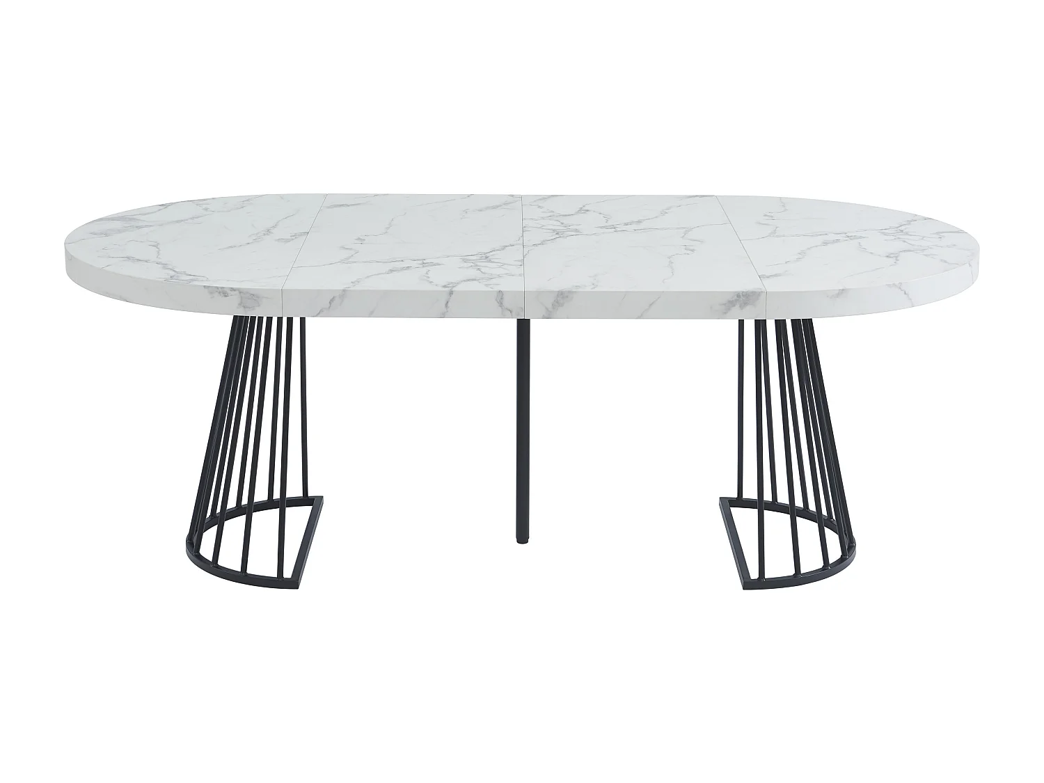 Table à manger extensible 2 à 12 personnes en MDF et acier - Effet marbre blanc et Noir - FIRELA