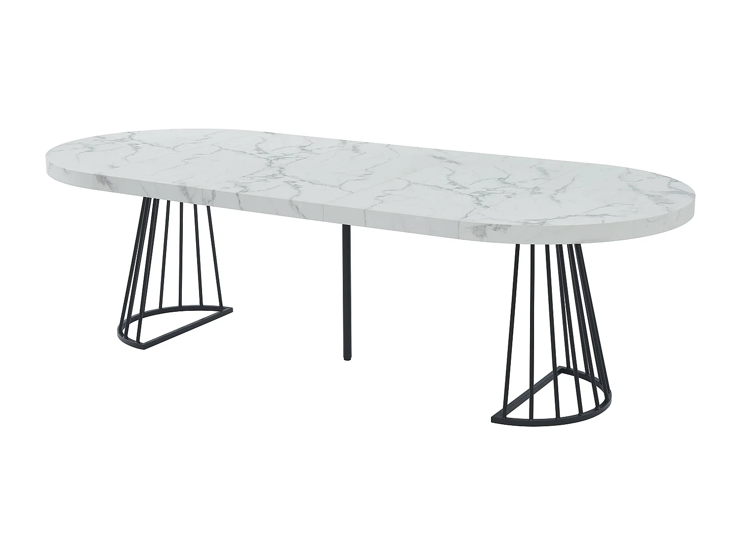 Table à manger extensible 2 à 12 personnes en MDF et acier - Effet marbre blanc et Noir - FIRELA