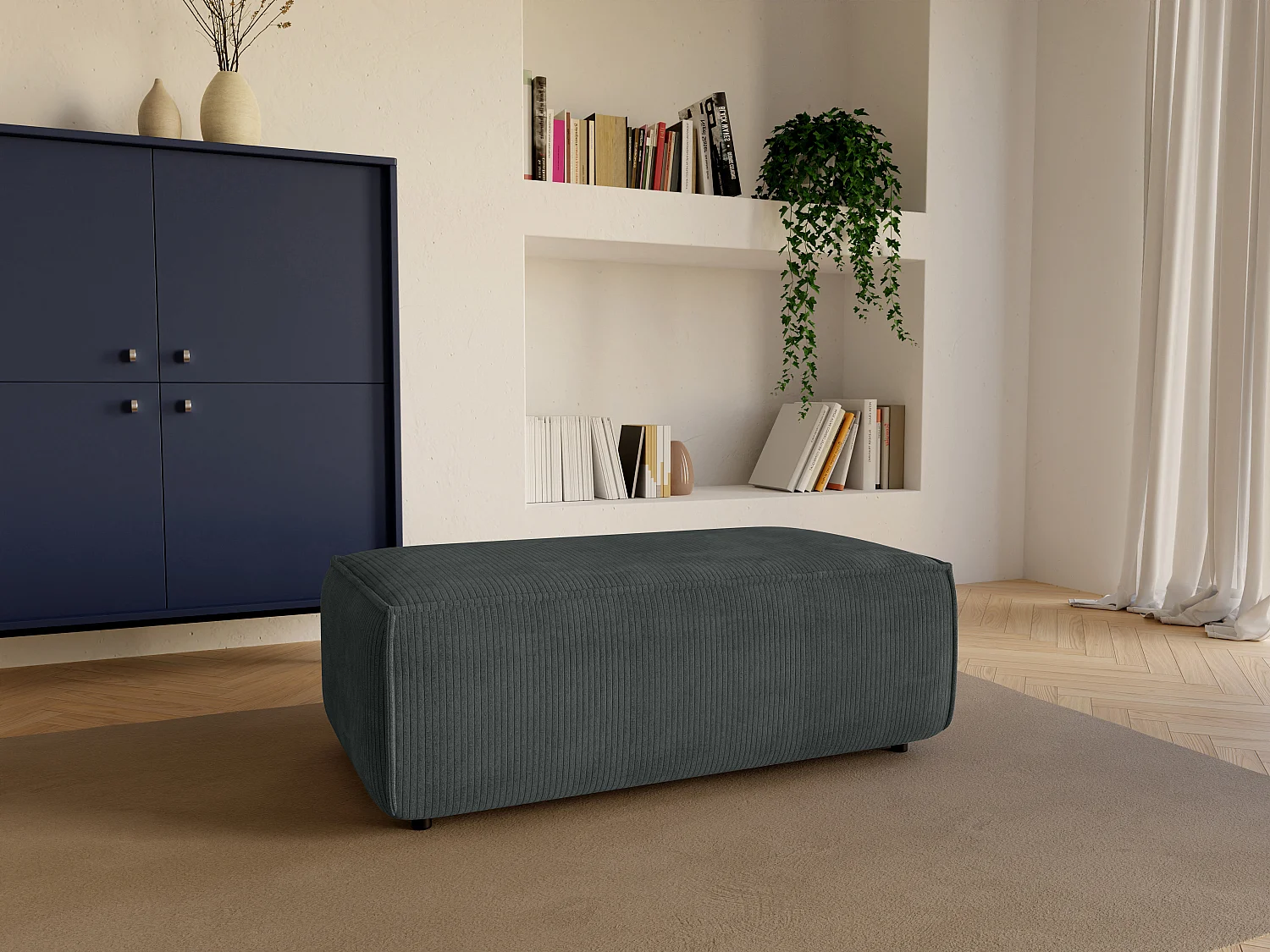Pouf en velours côtelé gris anthracite AMELIA