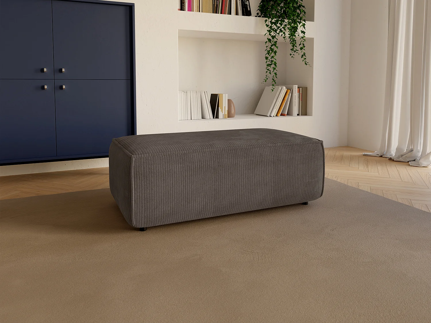 Pouf en velours côtelé marron AMELIA