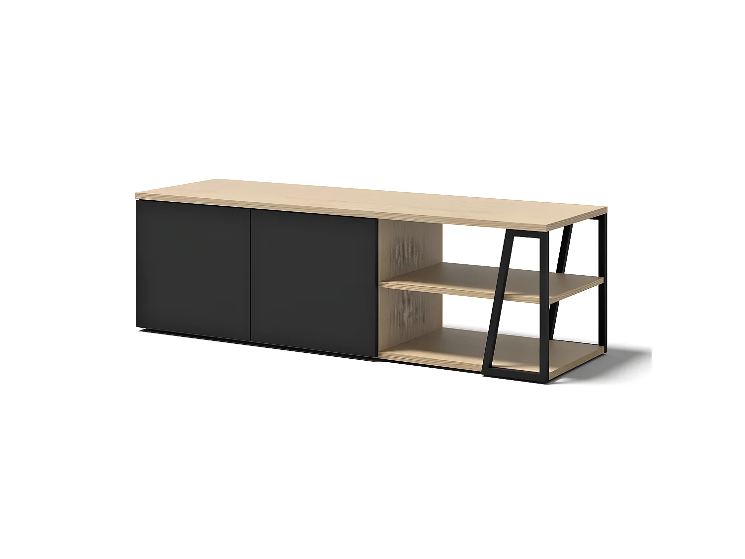 Meuble TV ALBI placage noyer et noir laqué