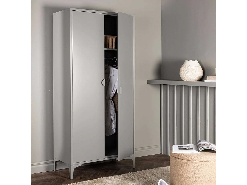 Armoire Design 2 Portes "Piring" 85cm Gris Clair