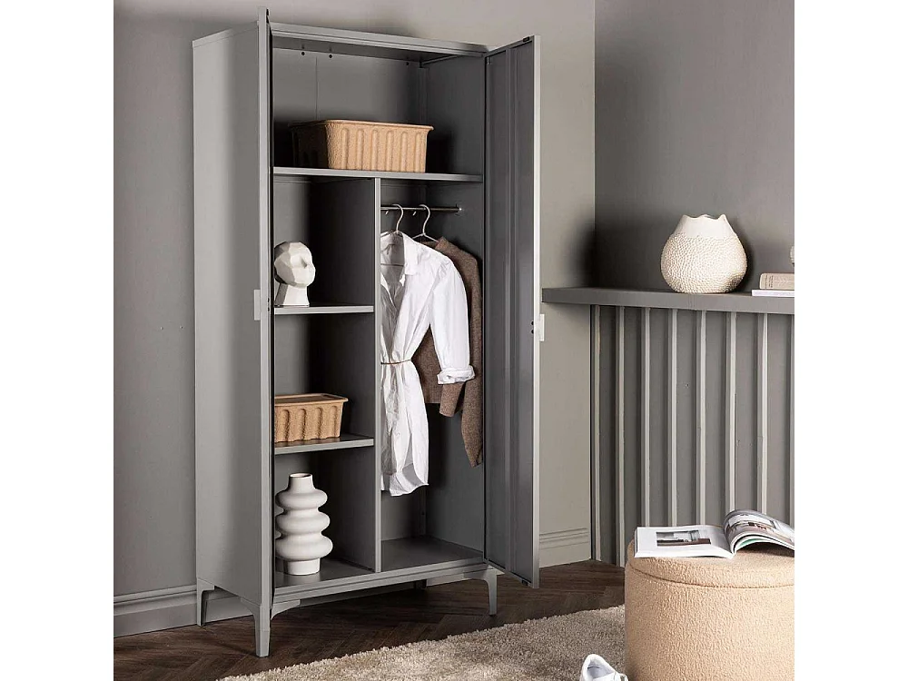 Armoire Design 2 Portes "Piring" 85cm Gris Clair